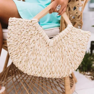 Oceanside Dreaming Woven Tote In Cream